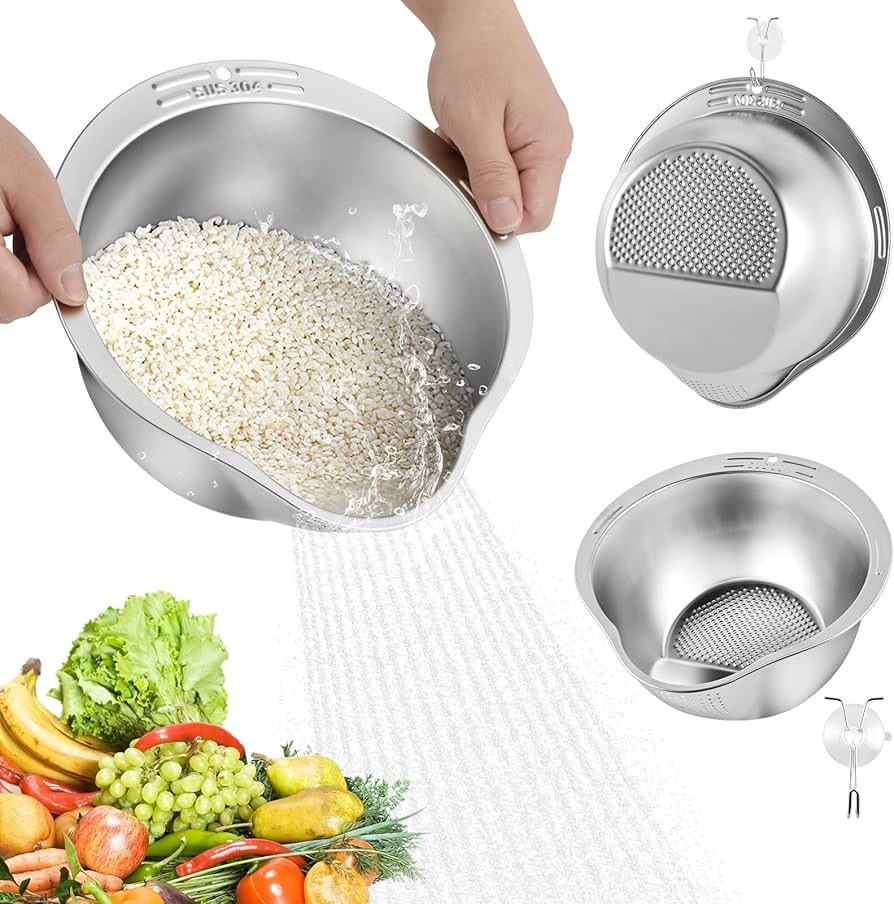 آبکش برنج شور و درب رنده استیل